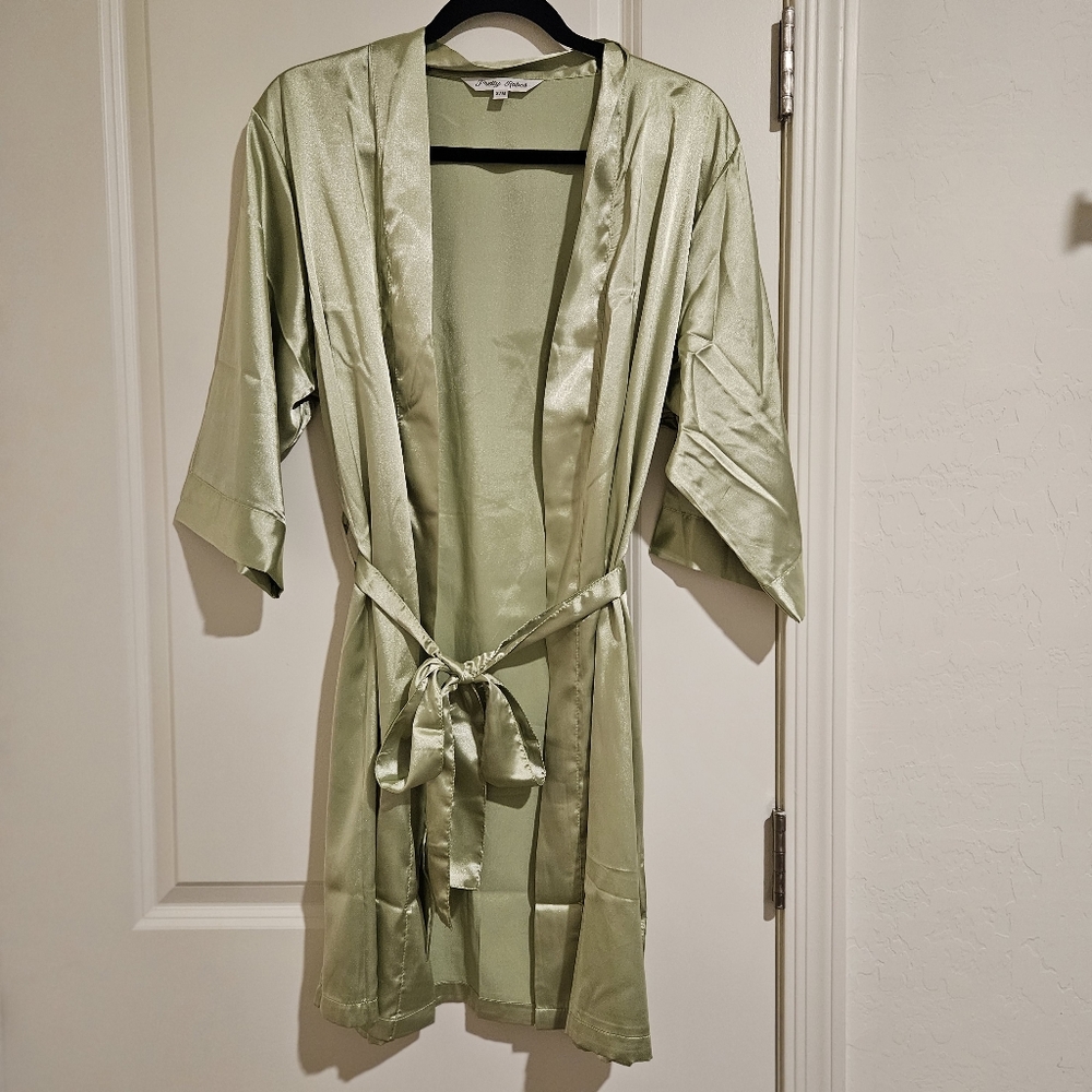 Sage Green Satin Robe. Size S/M